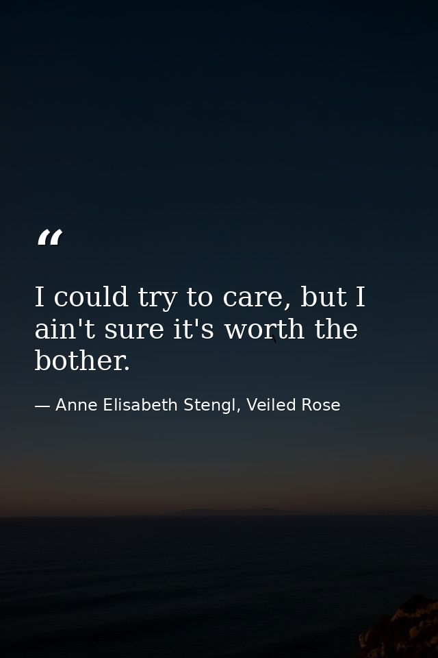 I could try to care, but I ain't sure it's worth the bother. — Anne Elisabeth Stengl, Veiled Rose
