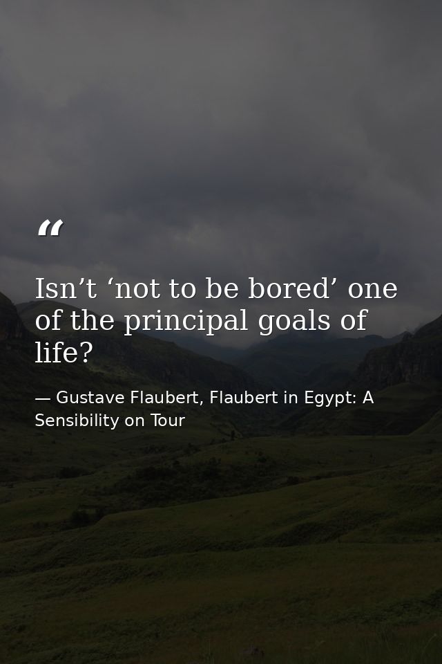 Isn’t ‘not to be bored’ one of the principal goals of life? — Gustave Flaubert, Flaubert in Egypt: A Sensibility on Tour