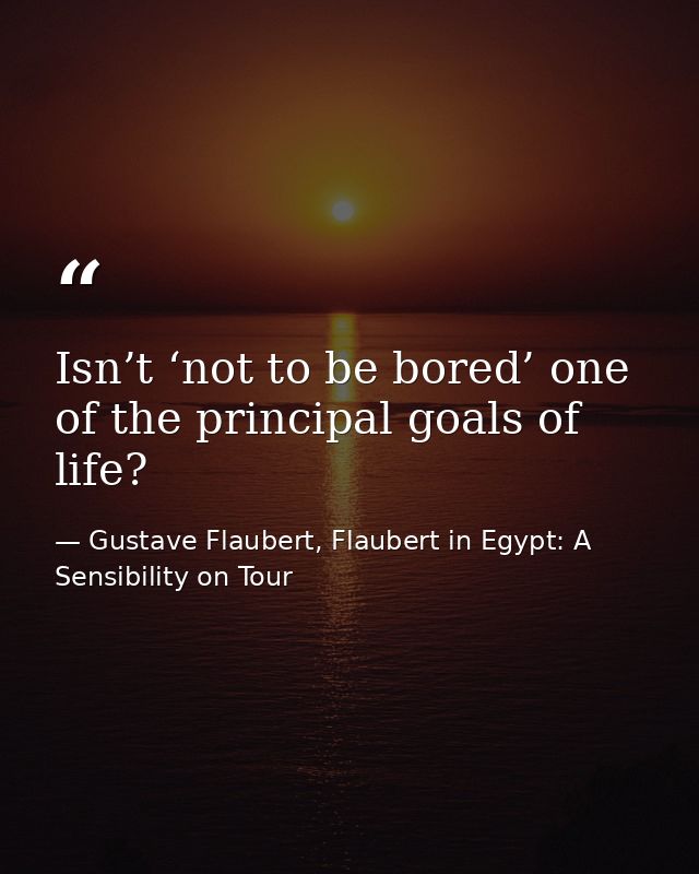 Isn’t ‘not to be bored’ one of the principal goals of life? — Gustave Flaubert, Flaubert in Egypt: A Sensibility on Tour