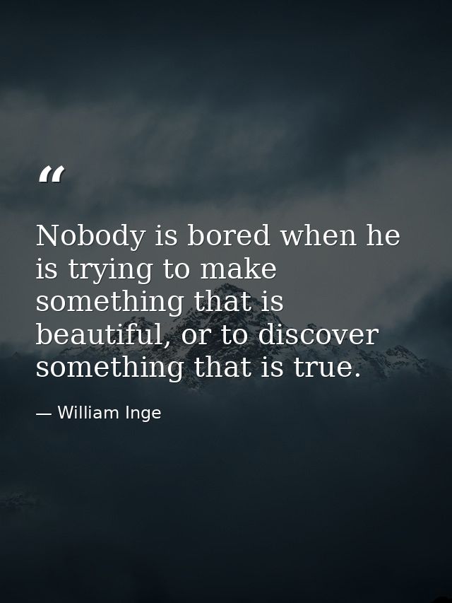 Nobody is bored when he is trying to make something that is beautiful, or to discover something that is true. — William Inge