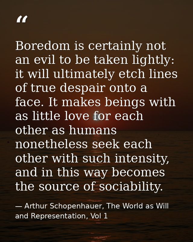 Boredom is certainly not an evil to be taken lightly: it will ultimately etch lines of true despair onto a face. It make — Arthur Schopenhauer, The World as Will and Representation, Vol 1