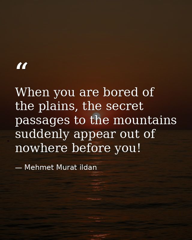 When you are bored of the plains, the secret passages to the mountains suddenly appear out of nowhere before you! — Mehmet Murat ildan