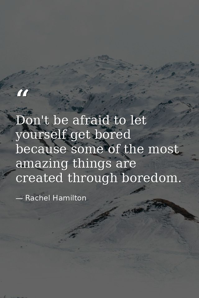 Don't be afraid to let yourself get bored because some of the most amazing things are created through boredom. — Rachel Hamilton