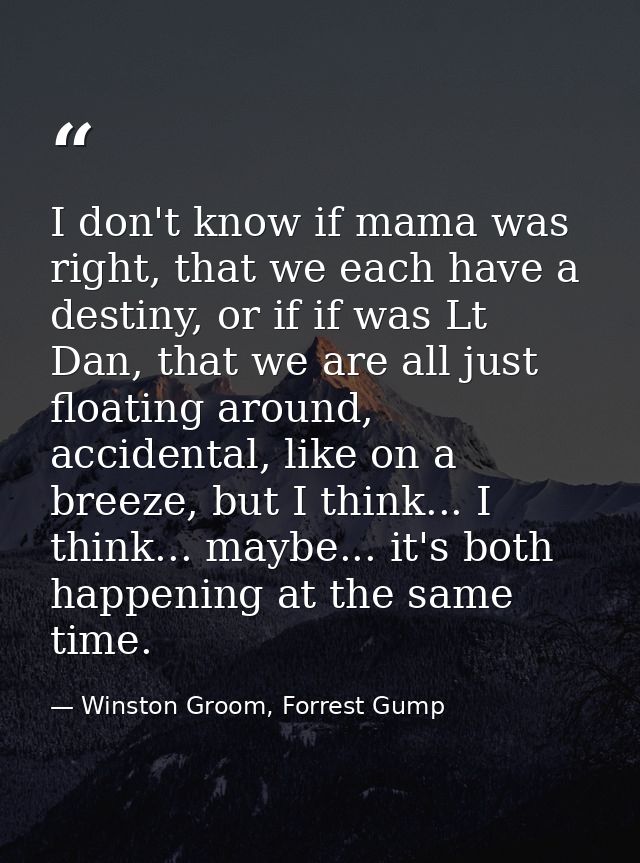 I don't know if mama was right, that we each have a destiny, or if if was Lt Dan, that we are all just floating around,  — Winston Groom, Forrest Gump