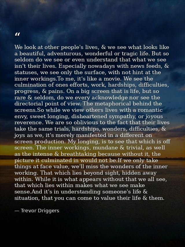 We look at other people's lives, & we see what looks like a beautiful, adventurous, wonderful or tragic life. But so sel — Trevor Driggers