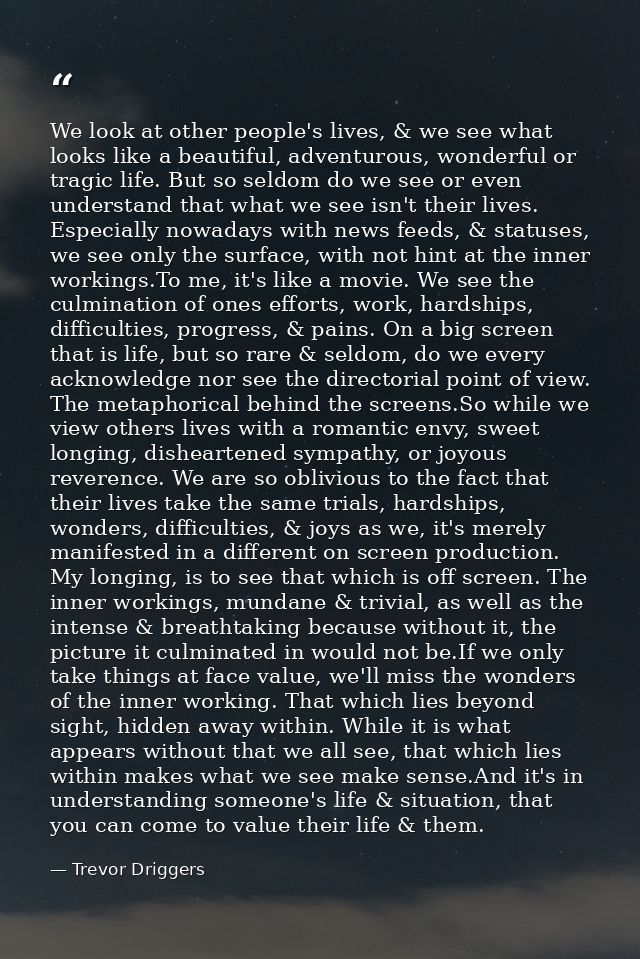We look at other people's lives, & we see what looks like a beautiful, adventurous, wonderful or tragic life. But so sel — Trevor Driggers