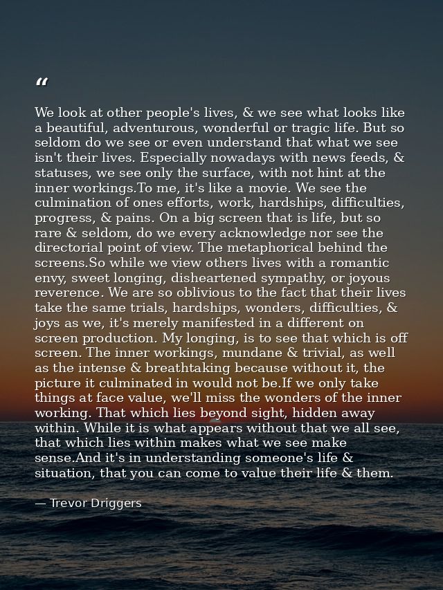 We look at other people's lives, & we see what looks like a beautiful, adventurous, wonderful or tragic life. But so sel — Trevor Driggers