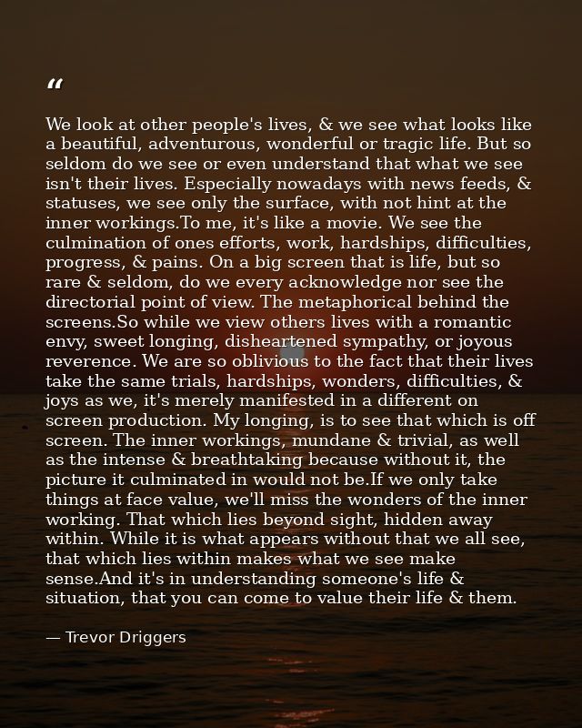 We look at other people's lives, & we see what looks like a beautiful, adventurous, wonderful or tragic life. But so sel — Trevor Driggers