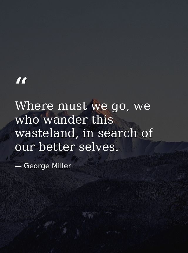 Where must we go, we who wander this wasteland, in search of our better selves. — George Miller