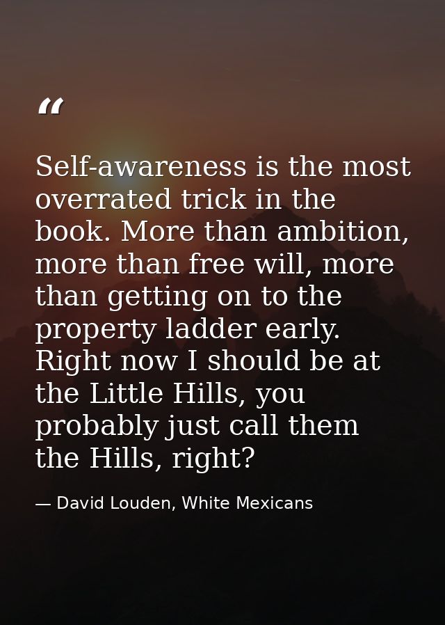 Self-awareness is the most overrated trick in the book. More than ambition, more than free will, more than getting on to — David Louden, White Mexicans