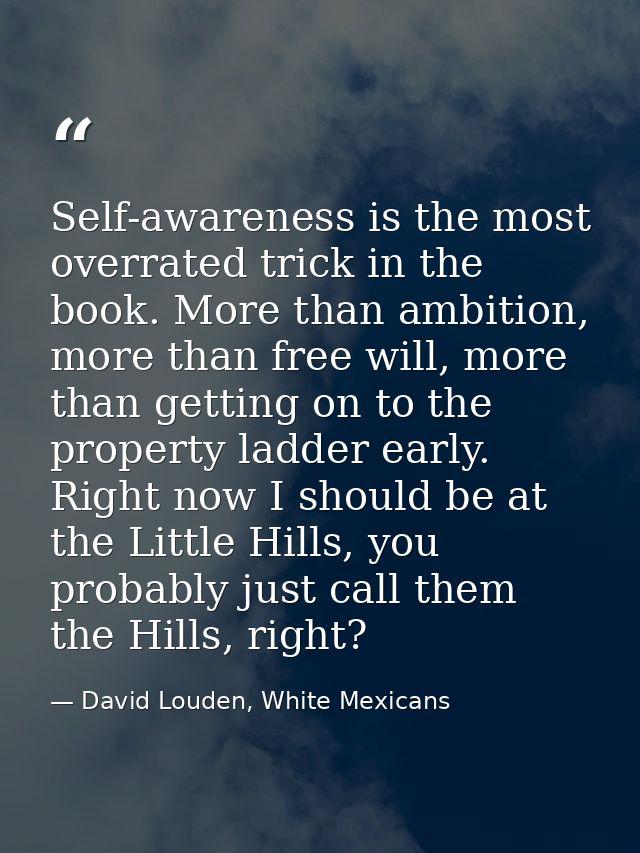 Self-awareness is the most overrated trick in the book. More than ambition, more than free will, more than getting on to — David Louden, White Mexicans