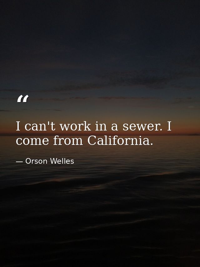 I can't work in a sewer. I come from California. — Orson Welles