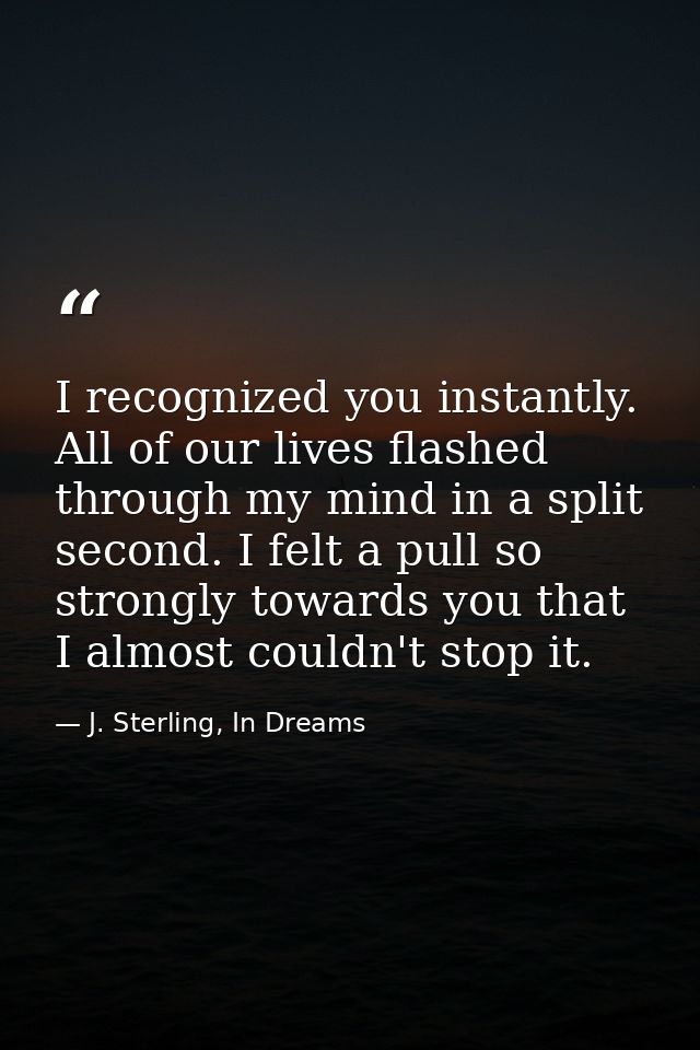 I recognized you instantly. All of our lives flashed through my mind in a split second. I felt a pull so strongly toward — J. Sterling, In Dreams