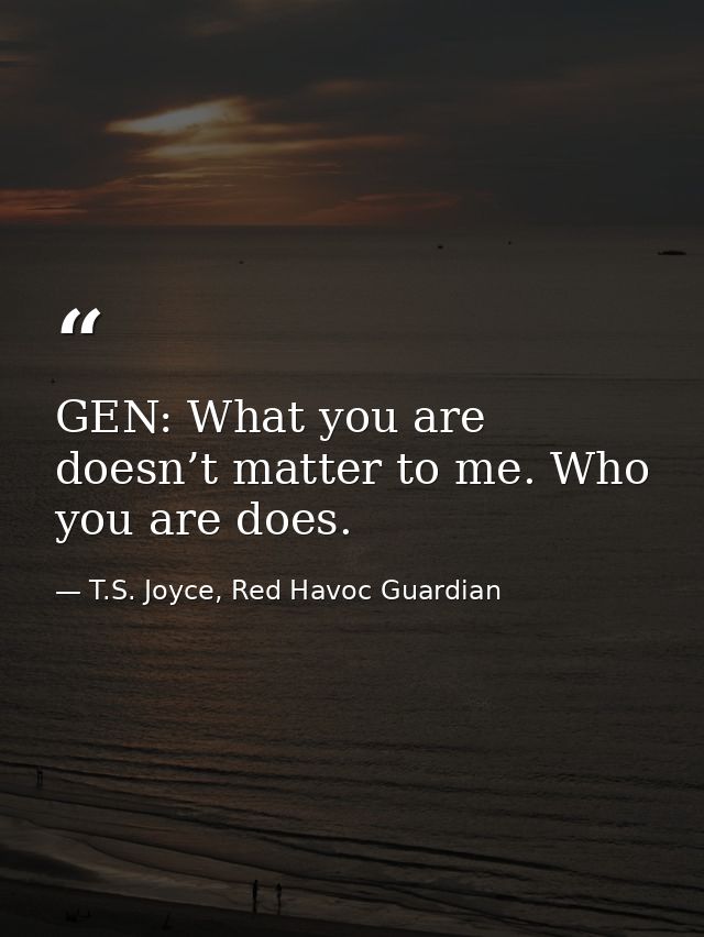 GEN: What you are doesn’t matter to me. Who you are does. — T.S. Joyce, Red Havoc Guardian