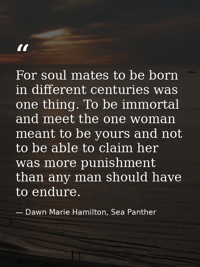 For soul mates to be born in different centuries was one thing. To be immortal and meet the one woman meant to be yours  — Dawn Marie Hamilton, Sea Panther