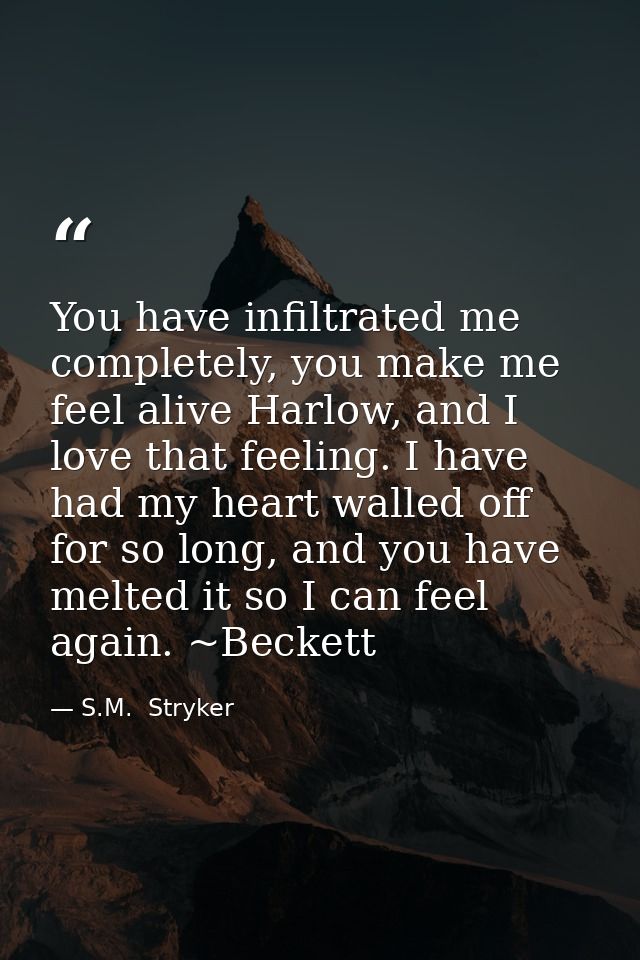 You have infiltrated me completely, you make me feel alive Harlow, and I love that feeling. I have had my heart walled o — S.M.  Stryker