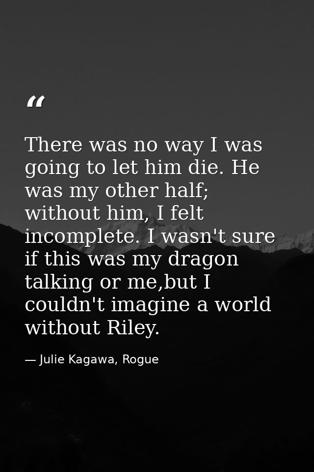 There was no way I was going to let him die. He was my other half; without him, I felt incomplete. I wasn't sure if this — Julie Kagawa, Rogue