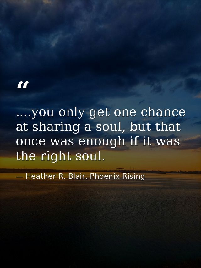 ....you only get one chance at sharing a soul, but that once was enough if it was the right soul. — Heather R. Blair, Phoenix Rising