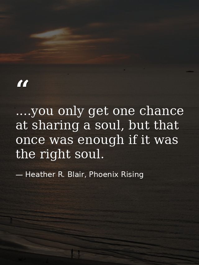 ....you only get one chance at sharing a soul, but that once was enough if it was the right soul. — Heather R. Blair, Phoenix Rising