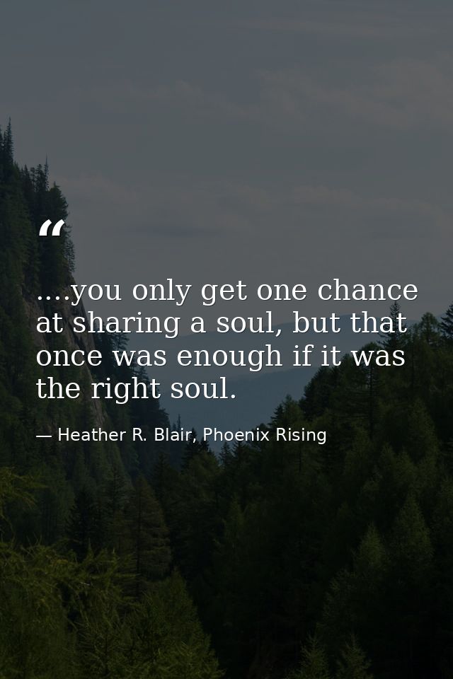 ....you only get one chance at sharing a soul, but that once was enough if it was the right soul. — Heather R. Blair, Phoenix Rising