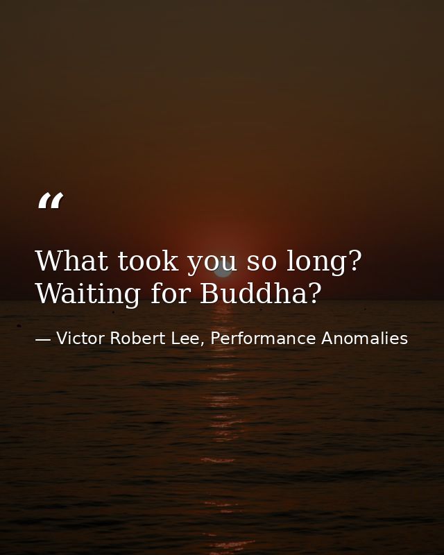 What took you so long? Waiting for Buddha? — Victor Robert Lee, Performance Anomalies