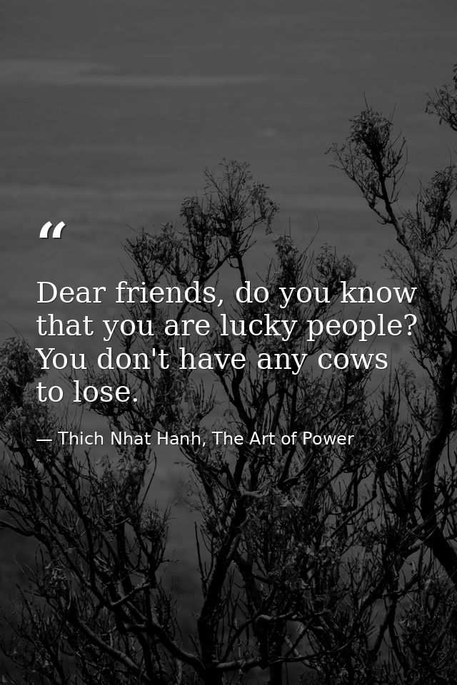 Dear friends, do you know that you are lucky people? You don't have any cows to lose. — Thich Nhat Hanh, The Art of Power