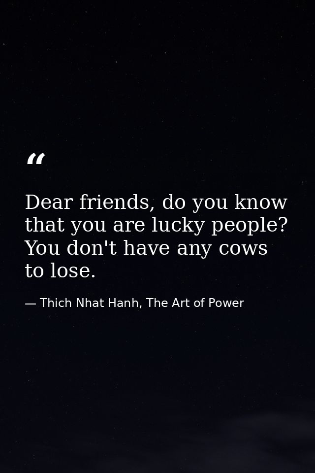 Dear friends, do you know that you are lucky people? You don't have any cows to lose. — Thich Nhat Hanh, The Art of Power