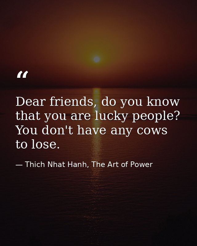 Dear friends, do you know that you are lucky people? You don't have any cows to lose. — Thich Nhat Hanh, The Art of Power