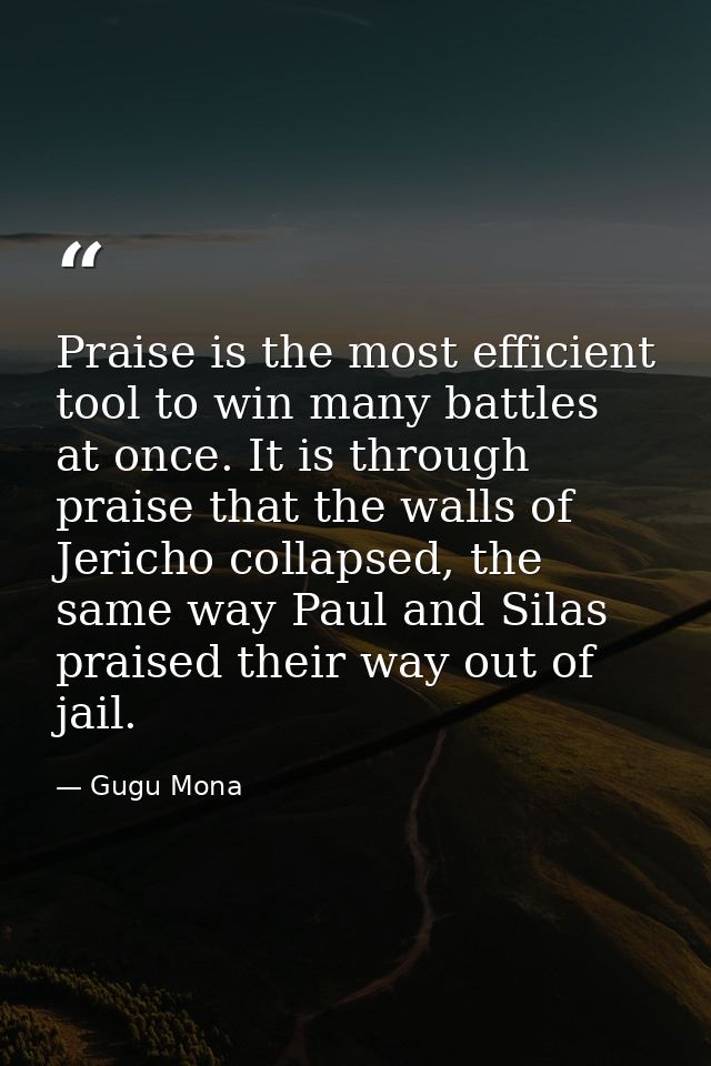 Praise is the most efficient tool to win many battles at once. It is through praise that the walls of Jericho collapsed, — Gugu Mona