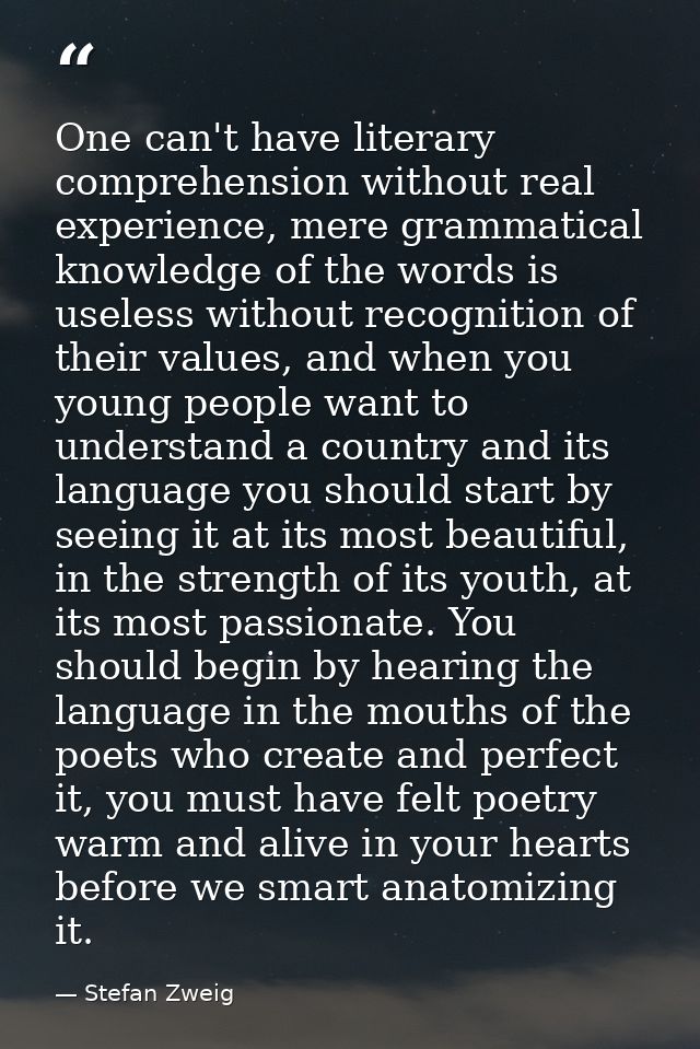 One can't have literary comprehension without real experience, mere grammatical knowledge of the words is useless withou — Stefan Zweig