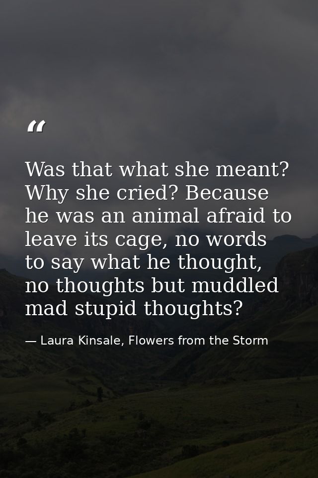 Was that what she meant? Why she cried? Because he was an animal afraid to leave its cage, no words to say what he thoug — Laura Kinsale, Flowers from the Storm
