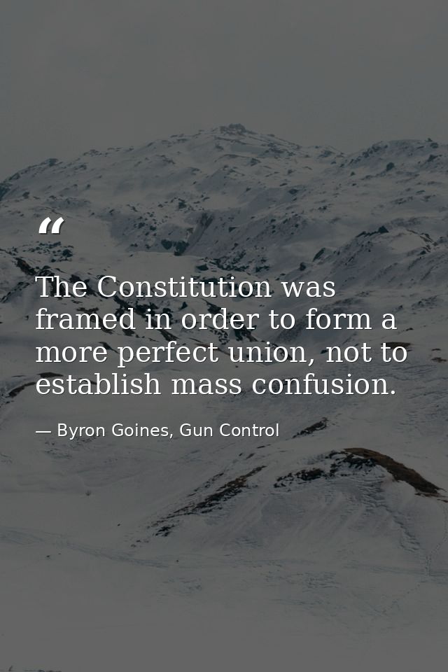 The Constitution was framed in order to form a more perfect union, not to establish mass confusion. — Byron Goines, Gun Control