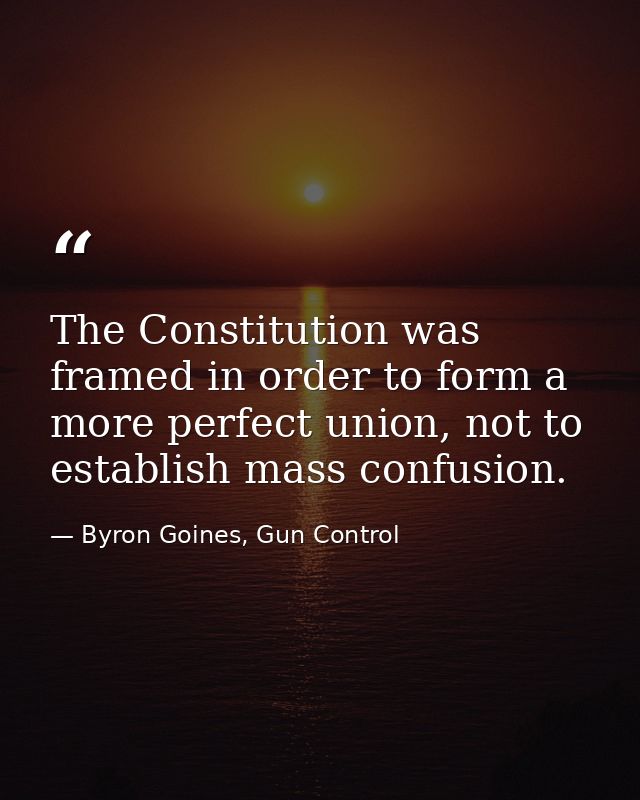 The Constitution was framed in order to form a more perfect union, not to establish mass confusion. — Byron Goines, Gun Control