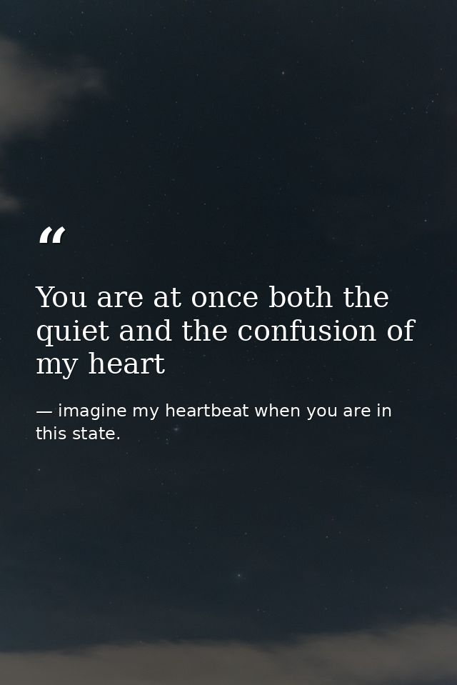 You are at once both the quiet and the confusion of my heart — imagine my heartbeat when you are in this state.