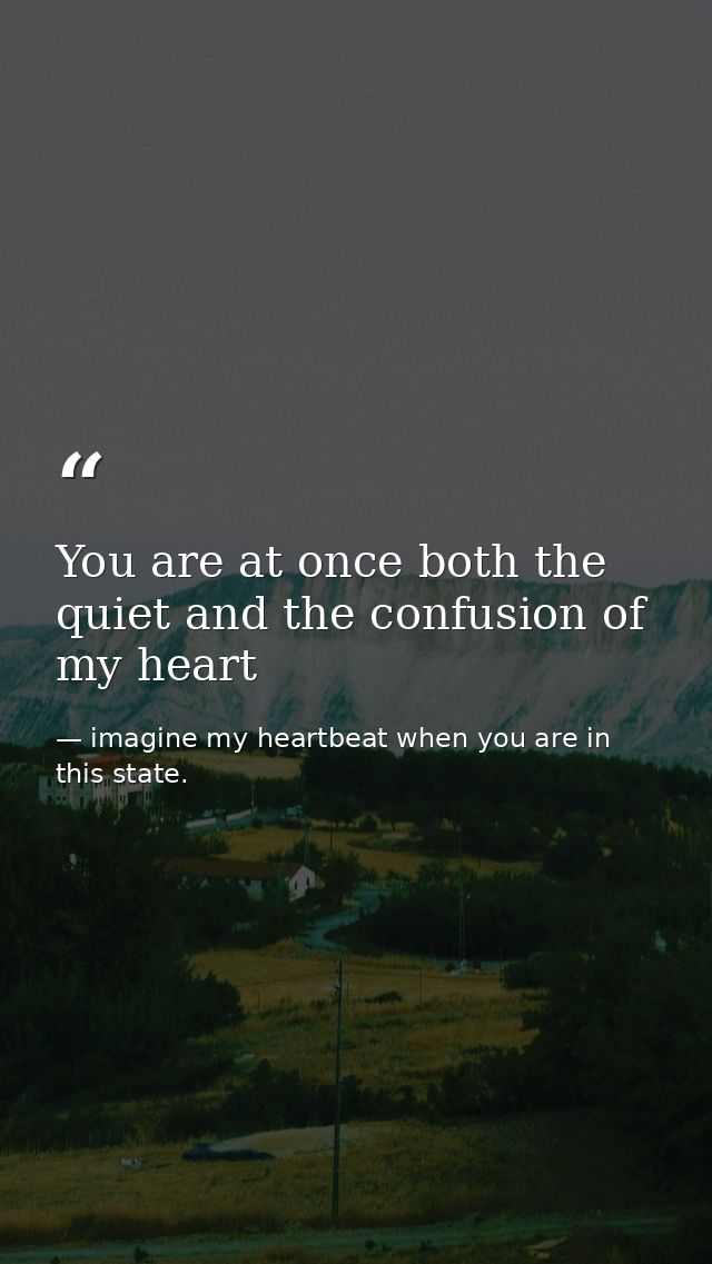 You are at once both the quiet and the confusion of my heart — imagine my heartbeat when you are in this state.