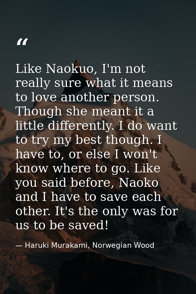 Like Naokuo, I'm not really sure what it means to love another person. Though she meant it a little differently. I do wa — Haruki Murakami, Norwegian Wood