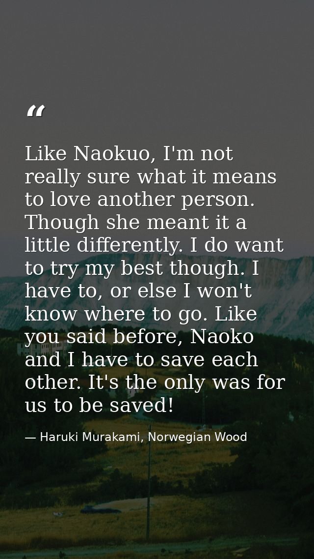 Like Naokuo, I'm not really sure what it means to love another person. Though she meant it a little differently. I do wa — Haruki Murakami, Norwegian Wood