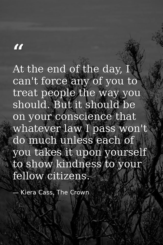 At the end of the day, I can't force any of you to treat people the way you should. But it should be on your conscience  — Kiera Cass, The Crown
