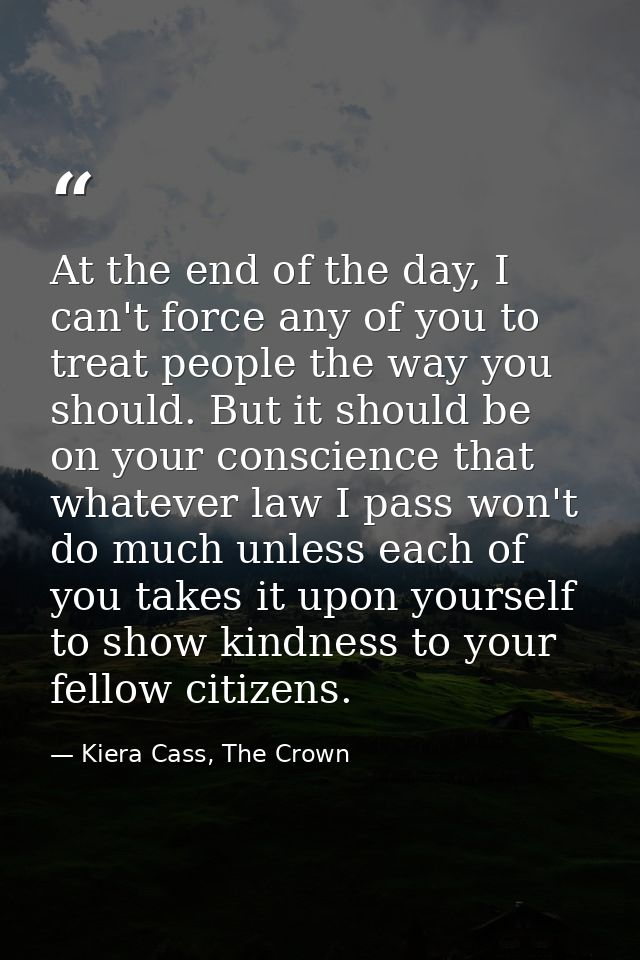 At the end of the day, I can't force any of you to treat people the way you should. But it should be on your conscience  — Kiera Cass, The Crown