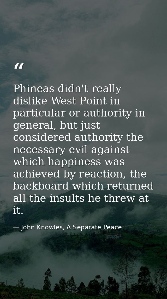 Phineas didn't really dislike West Point in particular or authority in general, but just considered authority the necess — John Knowles, A Separate Peace