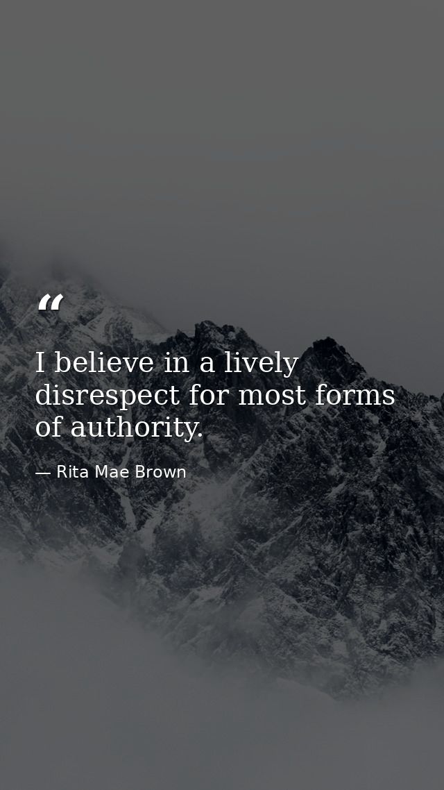 I believe in a lively disrespect for most forms of authority. — Rita Mae Brown