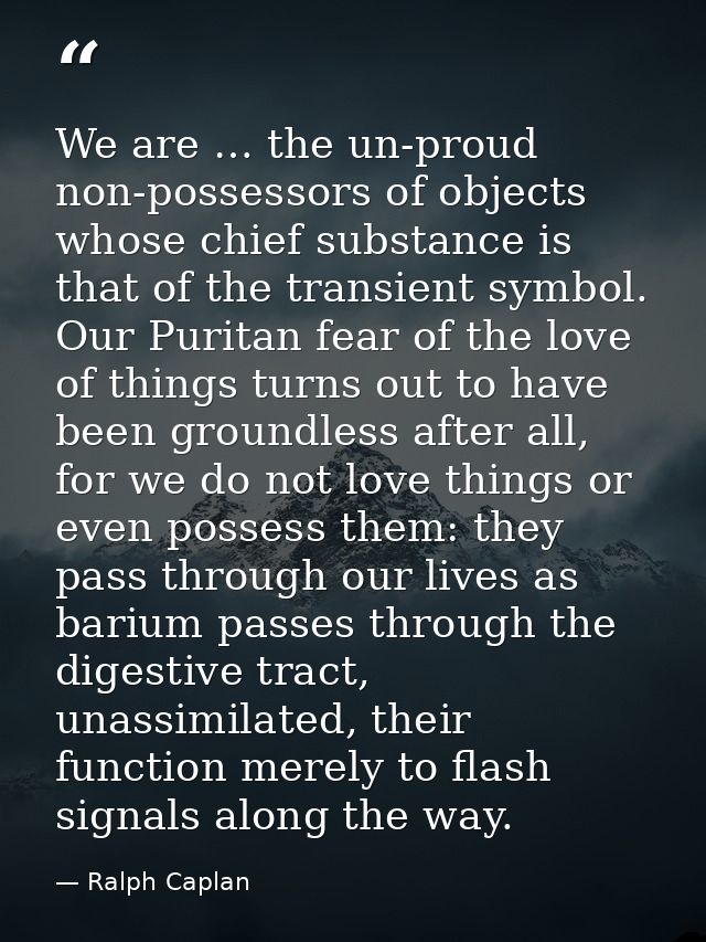 We are … the un-proud non-possessors of objects whose chief substance is that of the transient symbol. Our Puritan fear  — Ralph Caplan