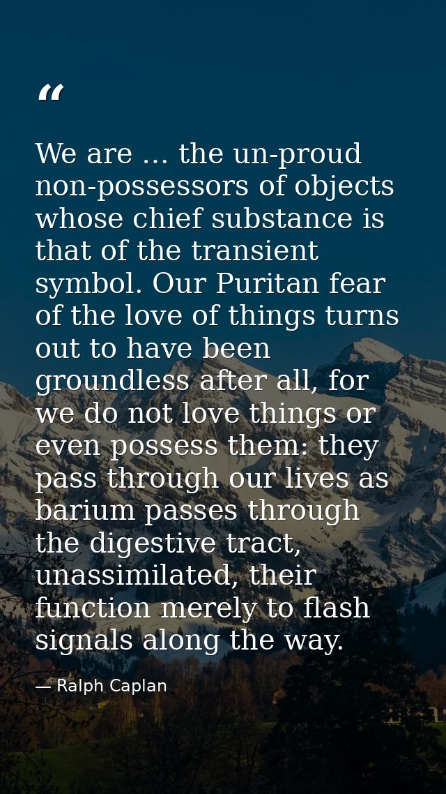 We are … the un-proud non-possessors of objects whose chief substance is that of the transient symbol. Our Puritan fear  — Ralph Caplan