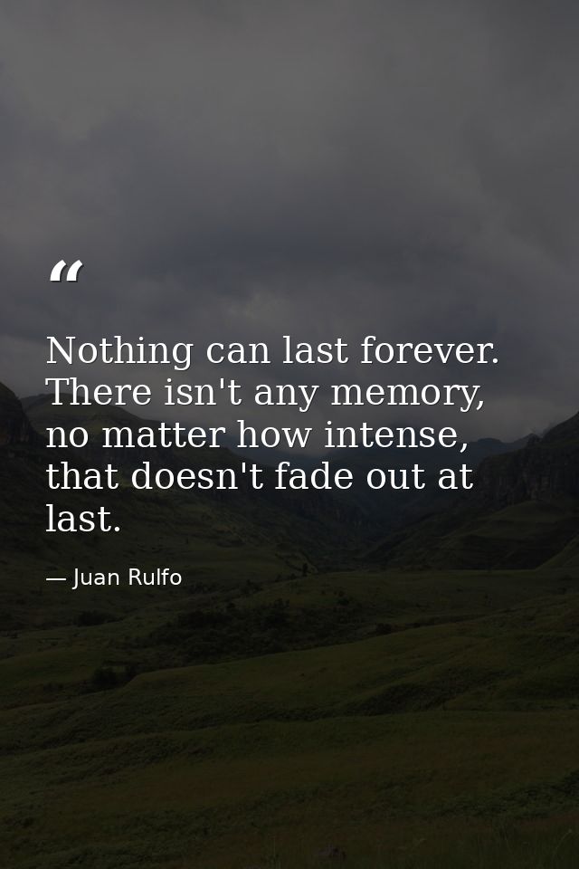 Nothing can last forever. There isn't any memory, no matter how intense, that doesn't fade out at last. — Juan Rulfo