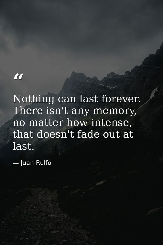 Nothing can last forever. There isn't any memory, no matter how intense, that doesn't fade out at last. — Juan Rulfo