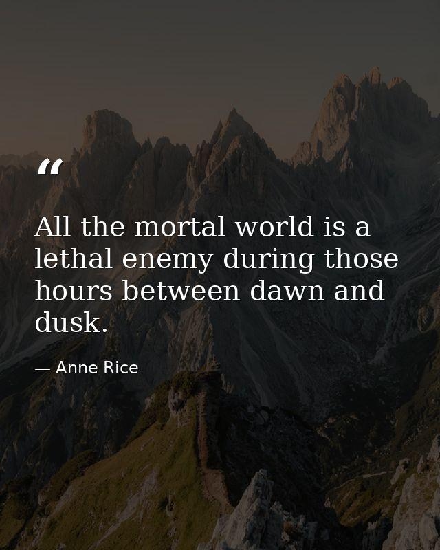 All the mortal world is a lethal enemy during those hours between dawn and dusk. — Anne Rice