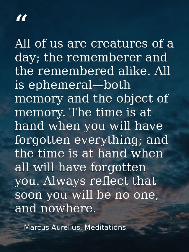 All of us are creatures of a day; the rememberer and the remembered alike. All is ephemeral—both memory and the object o — Marcus Aurelius, Meditations