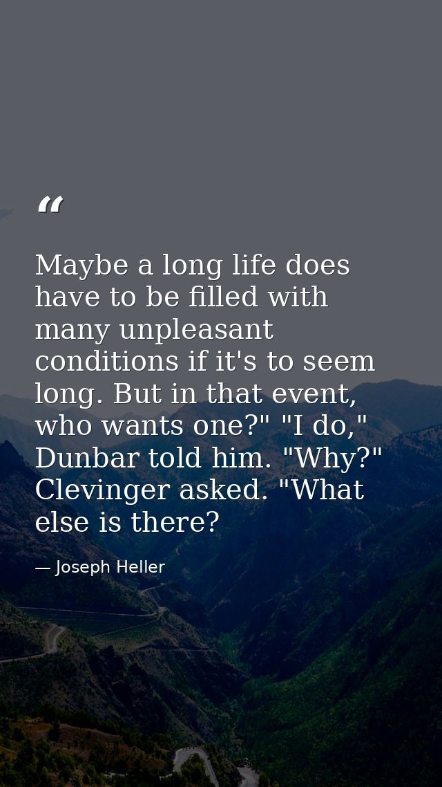 Maybe a long life does have to be filled with many unpleasant conditions if it's to seem long. But in that event, who wa — Joseph Heller