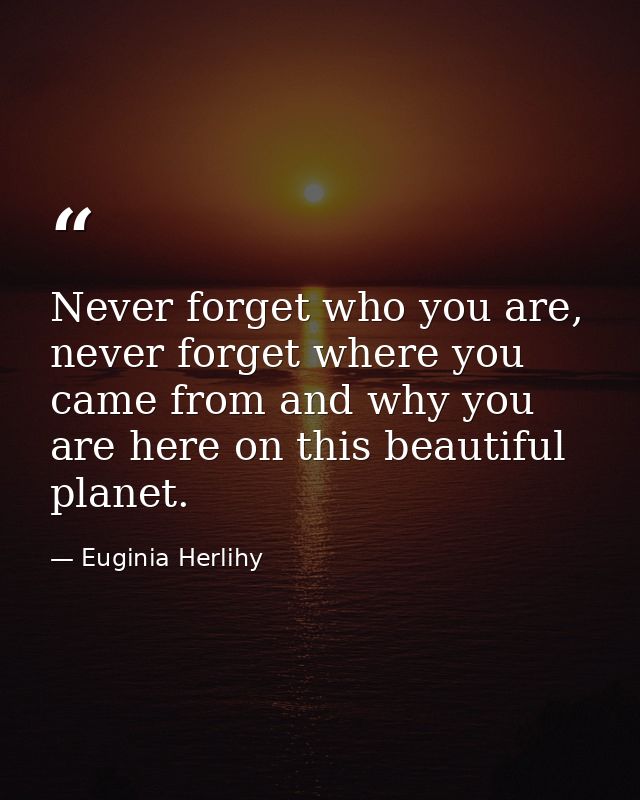 Never forget who you are, never forget where you came from and why you are here on this beautiful planet. — Euginia Herlihy
