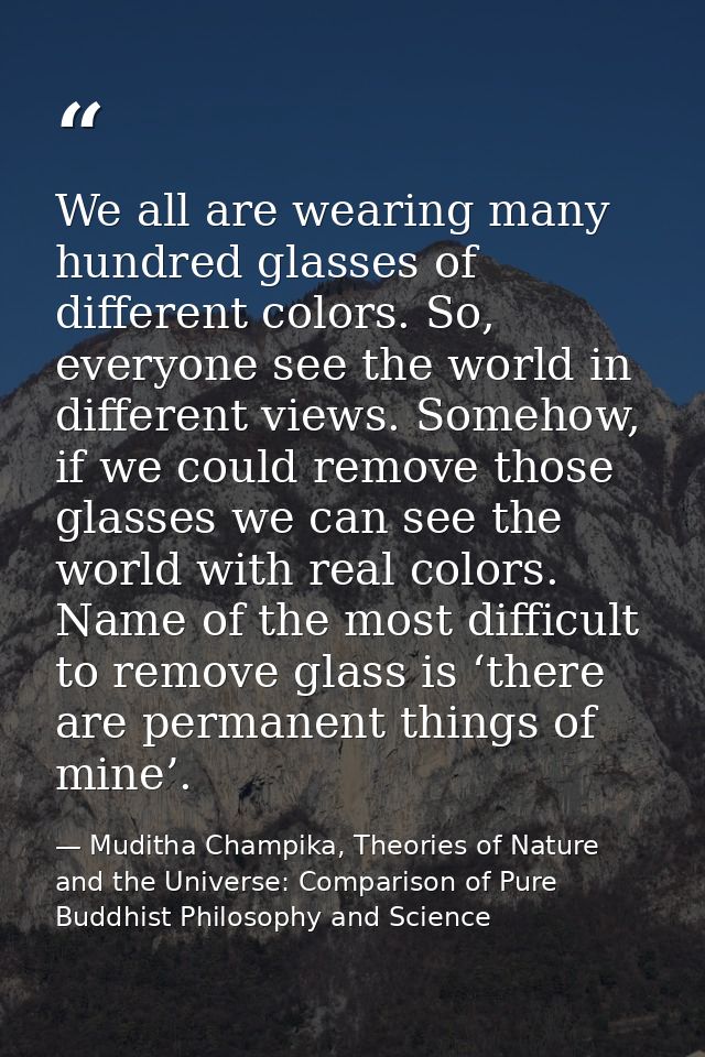 We all are wearing many hundred glasses of different colors. So, everyone see the world in different views. Somehow, if  — Muditha Champika, Theories of Nature and the Universe: Comparison of Pure Buddhist Philosophy and Science